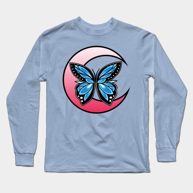 Moonlight Blue Butterfly Long Sleeve T-Shirt by dnlribeiro88